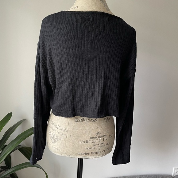 Oak + Fort Black knit half button down cropped sweater - Picture 3 of 5